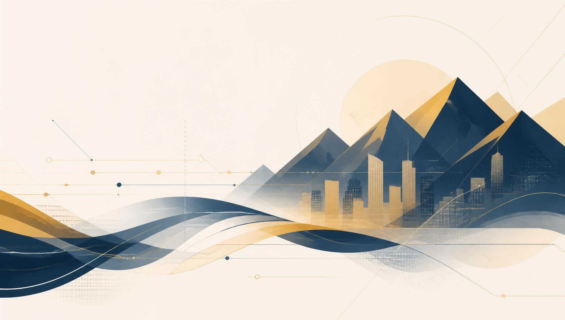 Abstract Denver landscape with flowing data and mountain silhouettes